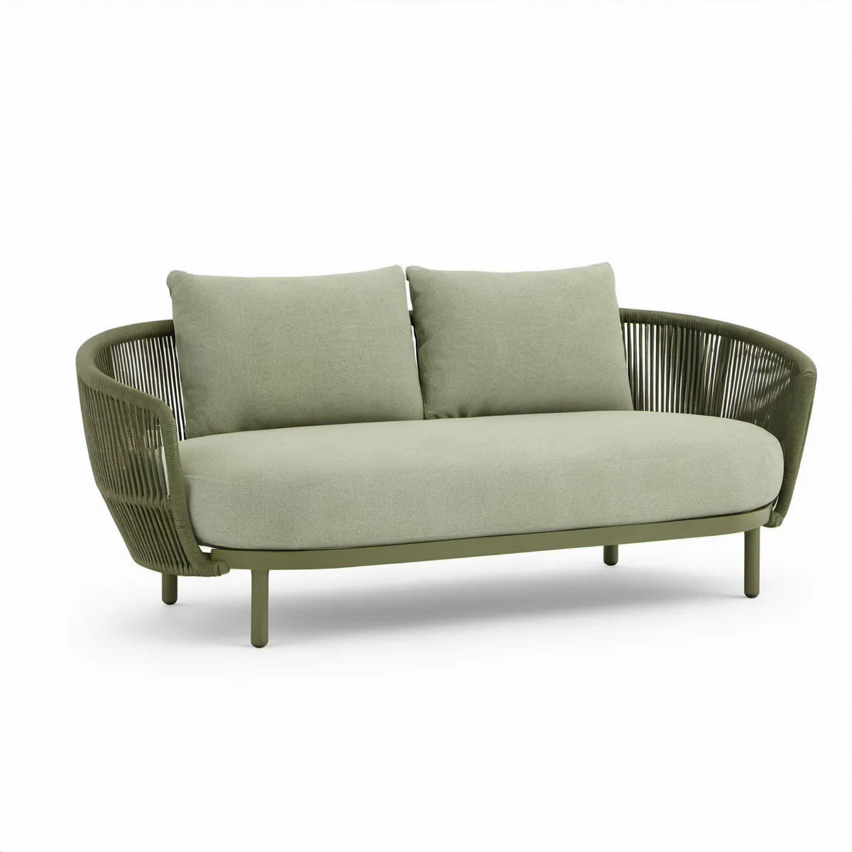 Dwuosobowa sofa ogrodowa z aluminium i plecionki PE, oliwkowozielona, 150 × 75 × 78 cm