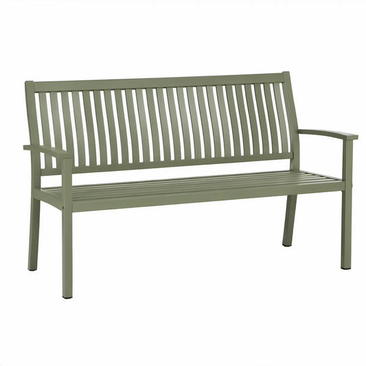 Dwuosobowa ławka ogrodowa ze stali w kolorze zielonym oliwkowym 122 x 60 x 88 cm