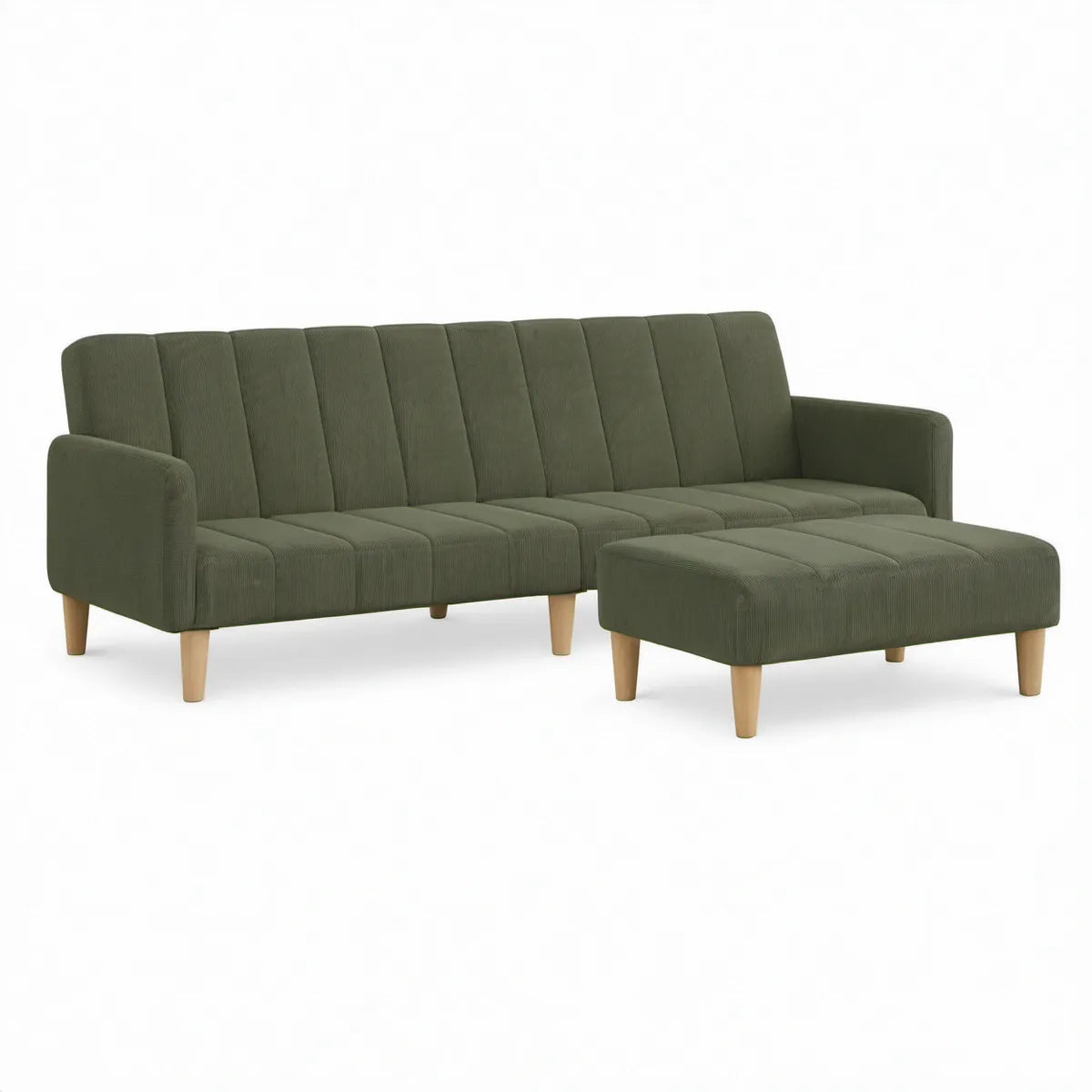 Trzyosobowa sofa z podnóżkiem, sztruksowa, oliwkowozielona, 235 x 88 x 85 cm