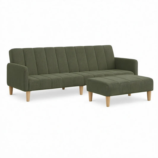 Trzyosobowa sofa z podnóżkiem, sztruksowa, oliwkowozielona, 235 x 88 x 85 cm