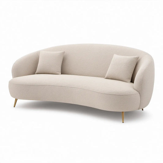 Łukowa sofa trzyosobowa 210 x 90 x 78 cm bouclé kremowo-złota