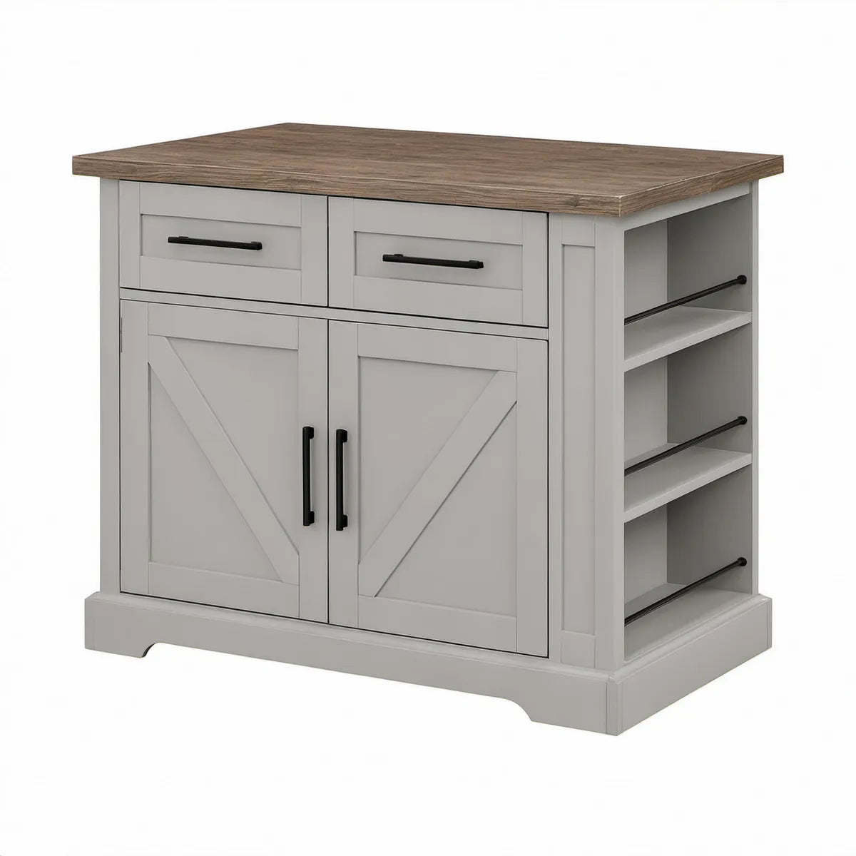 Wyspa kuchenna 122 x 76 x 91 cm z 2 szufladami i 3 półkami, Szara/Brązowa/Czarna