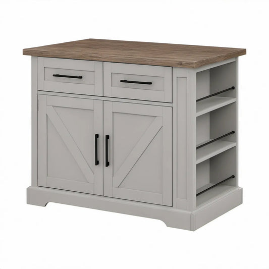 Wyspa kuchenna 122 x 76 x 91 cm z 2 szufladami i 3 półkami, Szara/Brązowa/Czarna