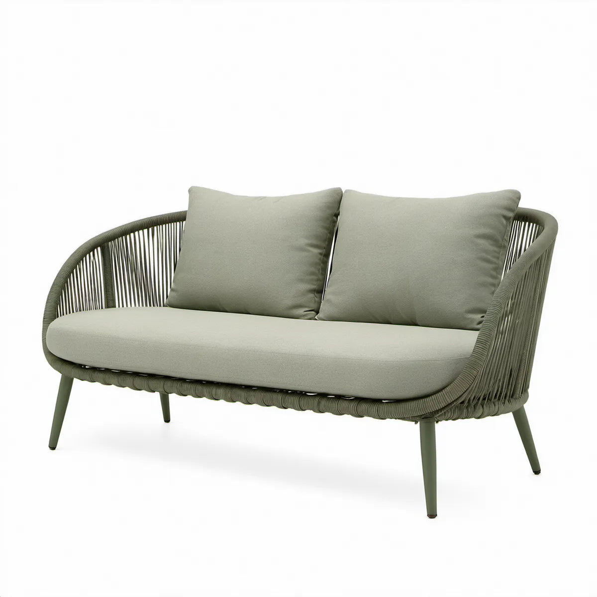 Dwuosobowa sofa ogrodowa z plecionką PE, oliwkowozielona, 150 x 75 x 78 cm