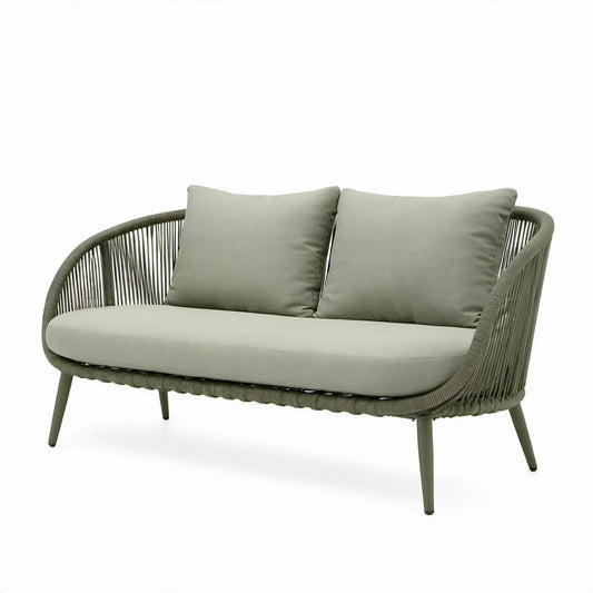 Dwuosobowa sofa ogrodowa z plecionką PE, oliwkowozielona, 150 x 75 x 78 cm