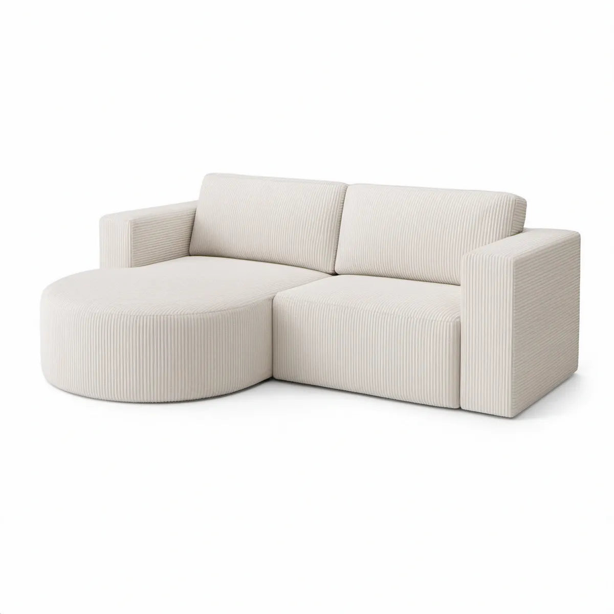 Kremowa sofa modułowa 2-osobowa z lewostronnym szezlongiem 210 × 145 × 78 cm, sztruks poliestrowy