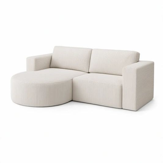 Kremowa sofa modułowa 2-osobowa z lewostronnym szezlongiem 210 × 145 × 78 cm, sztruks poliestrowy