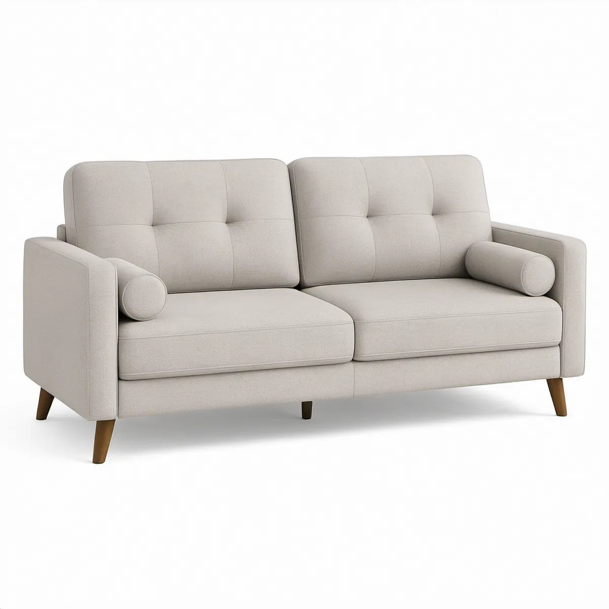 Beżowa sofa dwuosobowa z brązowymi nogami, 170 x 88 x 86 cm