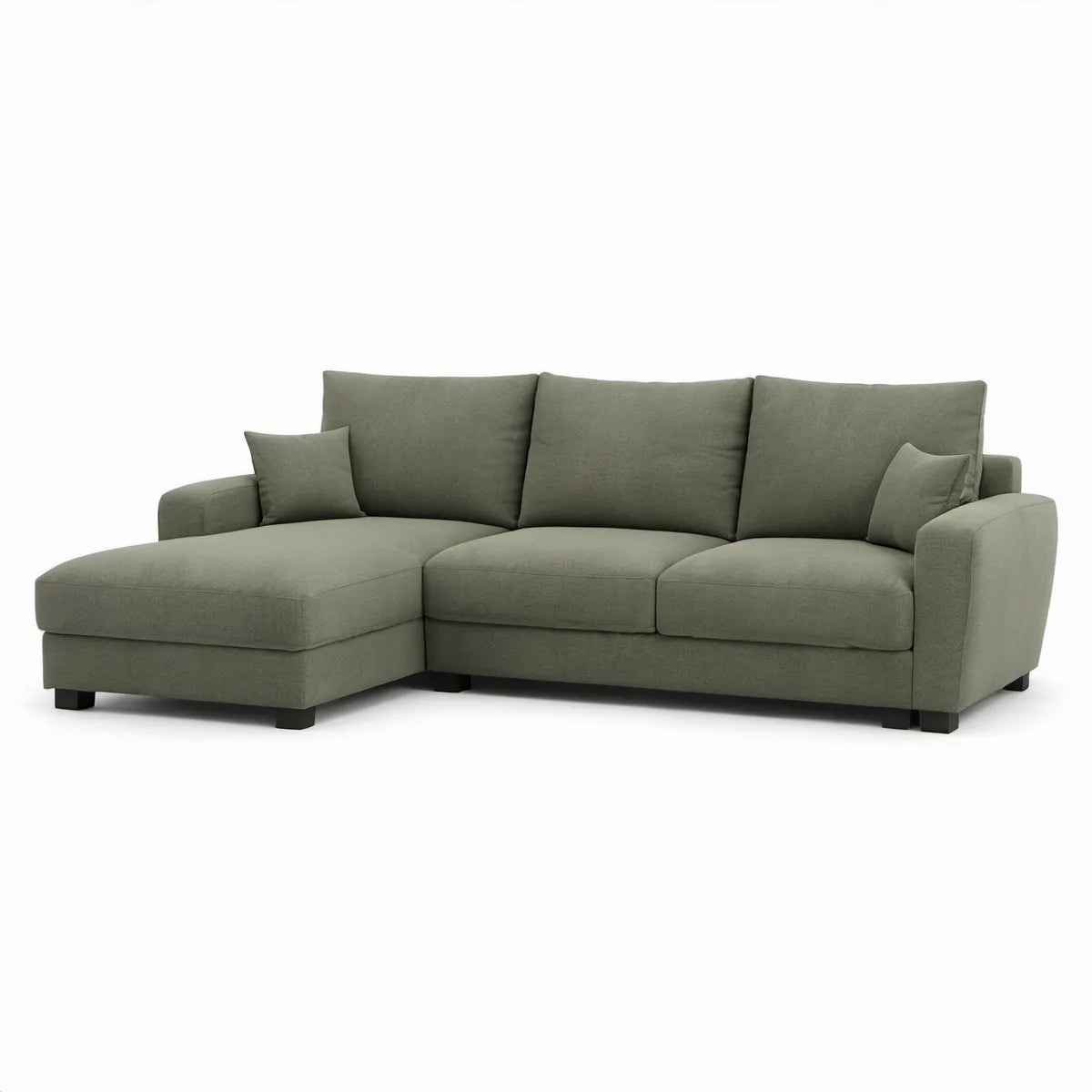 3-osobowa sofa narożna z lewym szezlongiem, oliwkowozielona, 250 x 160 x 85 cm