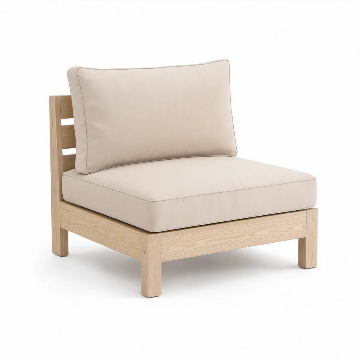Modułowa sofa ogrodowa z drewna akacjowego z beżowymi poduszkami, 80 x 80 x 70 cm