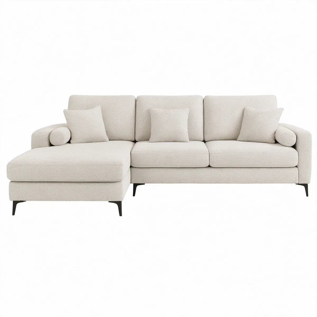 Kremowa sofa narożna lewostronna z szezlongiem 280 x 160 x 85 cm, tkanina bouclé