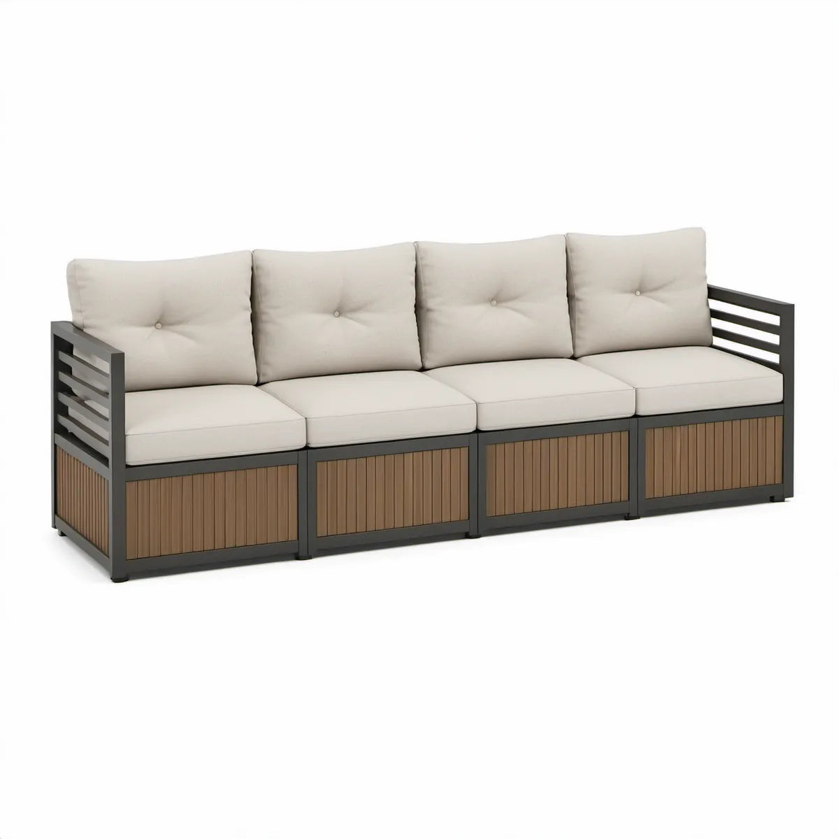 Modułowa sofa ogrodowa 4-osobowa 300 x 75 x 75 cm beżowo-czarno-brązowa