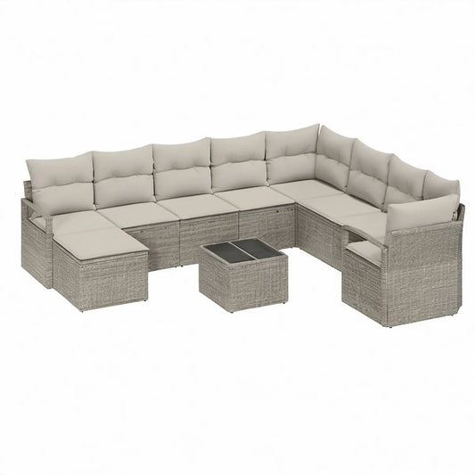 Modułowy zestaw wypoczynkowy w kształcie U 330 x 260 x 85 cm, szary z beżowymi poduszkami